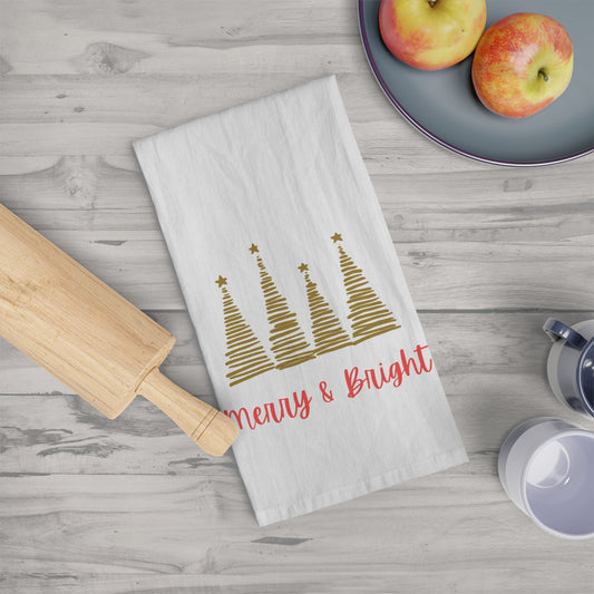 Christmas Tea Towel, Merry and Bright, Christmas Gift