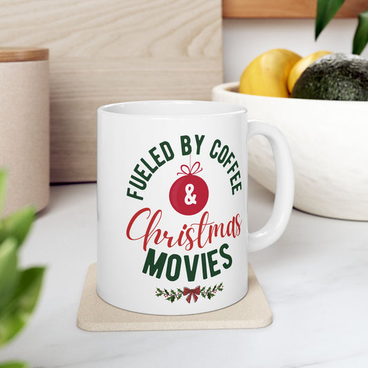 Fueled By Coffee Christmas Mug, Christmas Movie Mug, Holiday Mug