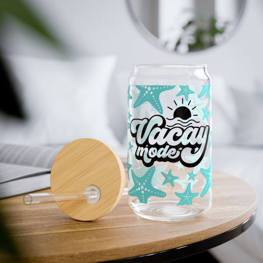 Summer Glass, Summer Cup with Lid, 'Vacay Mode" Glass, Summer Cup, Summer Gift, Starfish Glass, Starfish Cup